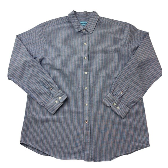 J. McLaughlin Shirt Mens XL XLARGE Blue‎ Striped Linen Cotton Blend Button Down - Picture 2 of 16